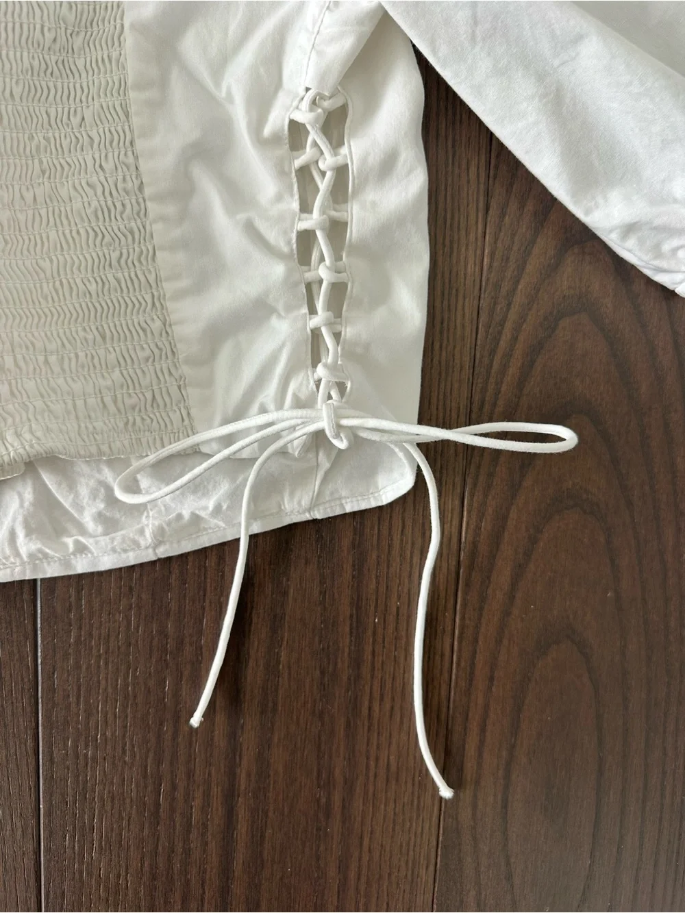 Abercrombie & Fitch White Puff-Sleeve Crop Top with Side Ties